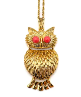 【フランス輸入】ヴィンテージ SPHINX ミミズク コーラル カボション ネックレス/Vintage SPHINX Owl Coral Cabochon Necklace