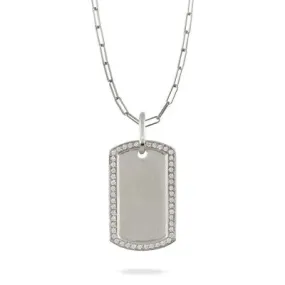 0.14ctw Diamond Dog Tag Pendant, 14K White Gold