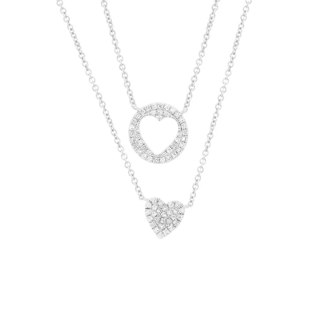 0.16CT 14K White Gold Diamond Pave Heart Necklace