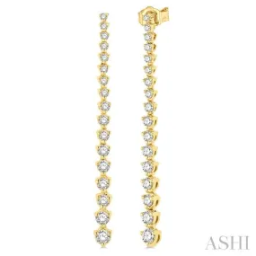 1 Ctw Round Cut Diamond Riviera Drop Earring in 14K Yellow Gold