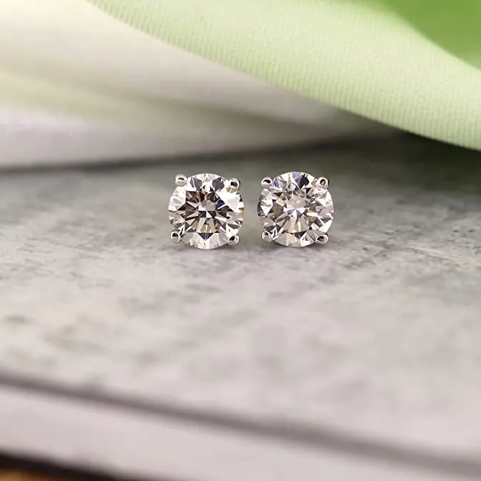 1.00 CTW Diamond Stud Earrings, AGI Certified VS/SI Clarity E-F Color, Set in 14K Gold (Lab Grown)