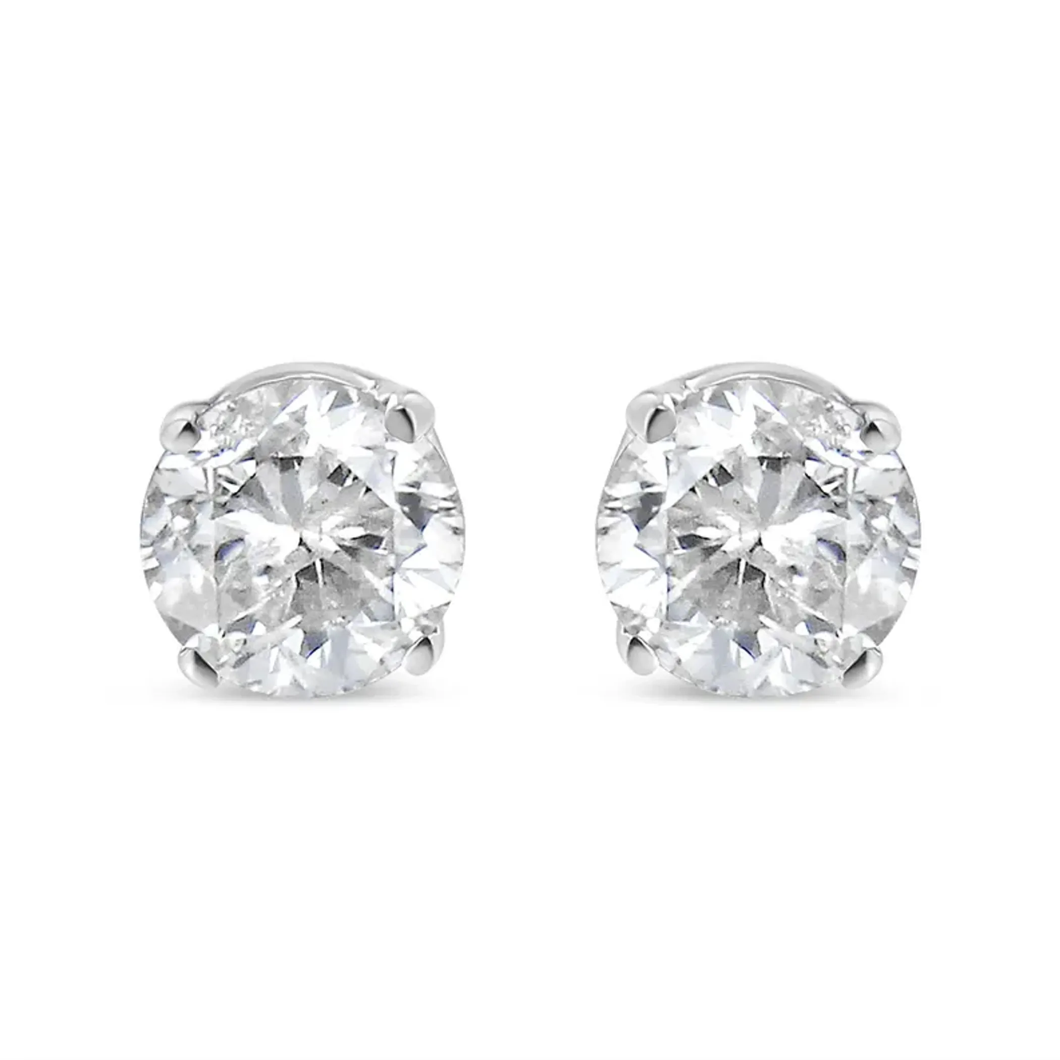 10K White Gold 1/4 Cttw Round Brilliant-Cut Near Colorless Diamond Classic 4-Prong Stud Earrings (H-I Color, I2-I3 Clarity)