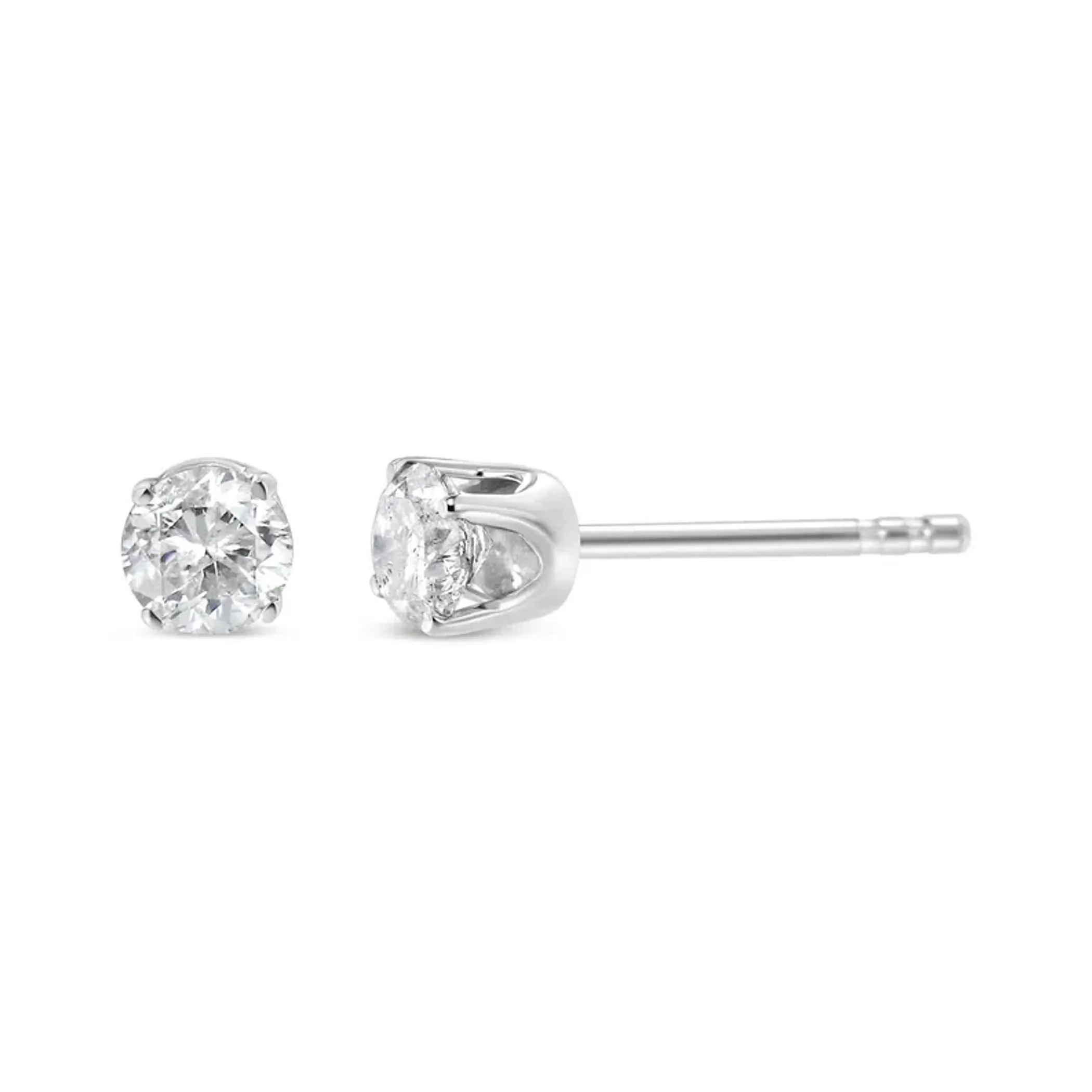 10K White Gold 1/4 Cttw Round Brilliant-Cut Near Colorless Diamond Classic 4-Prong Stud Earrings (H-I Color, I2-I3 Clarity)