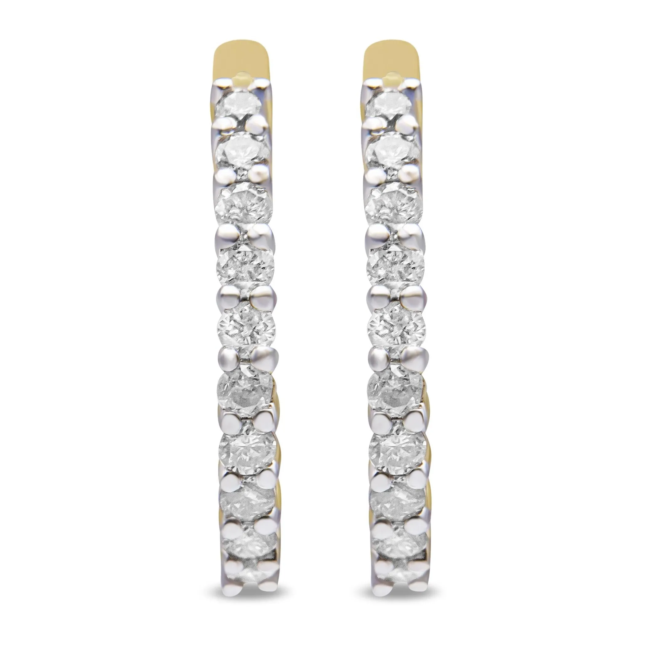 10K Yellow Gold 1/2 Cttw Prong Set Round-Cut Diamond Hoop Earrings (I-J Color, I1-I2 Clarity)