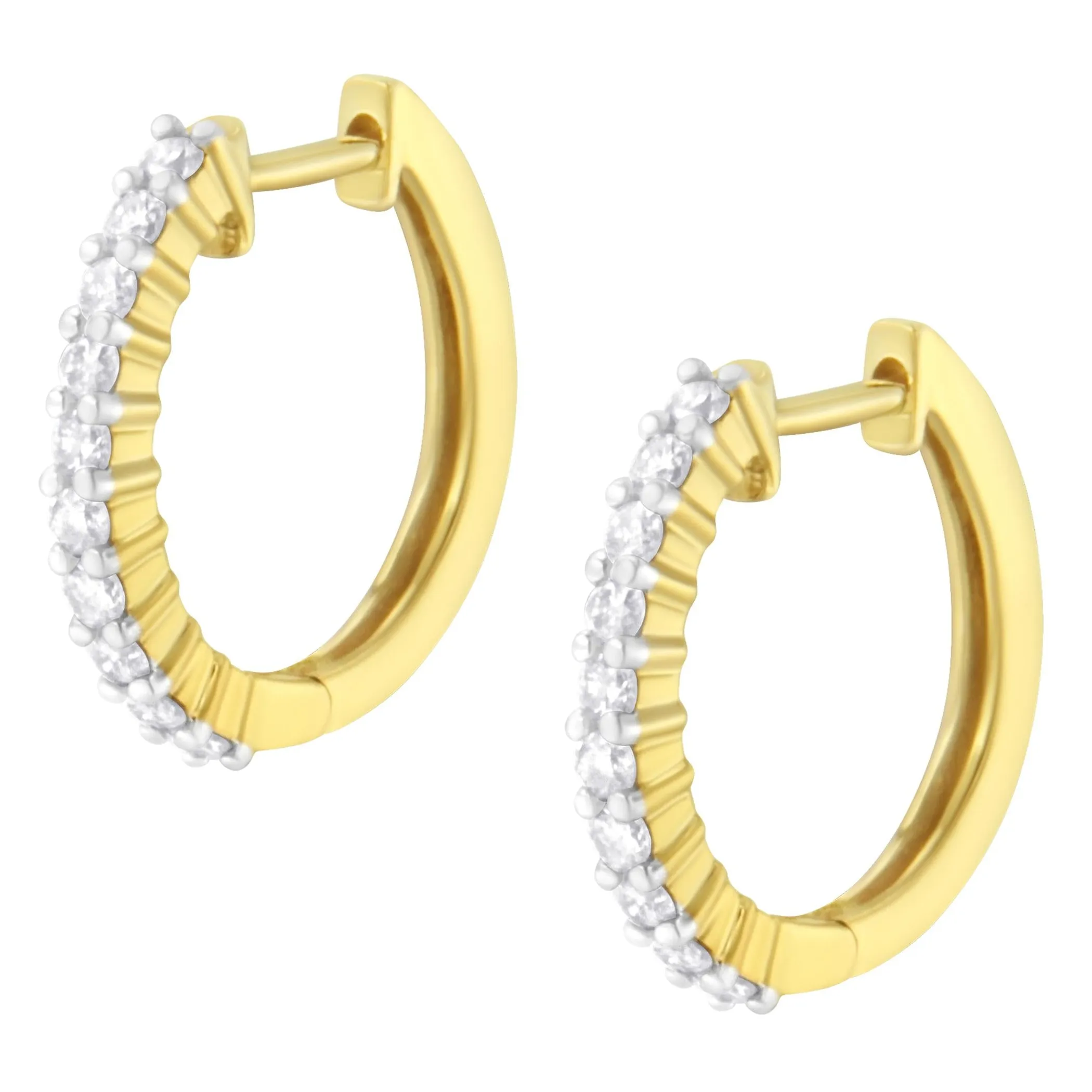 10K Yellow Gold 1/2 Cttw Prong Set Round-Cut Diamond Hoop Earrings (I-J Color, I1-I2 Clarity)