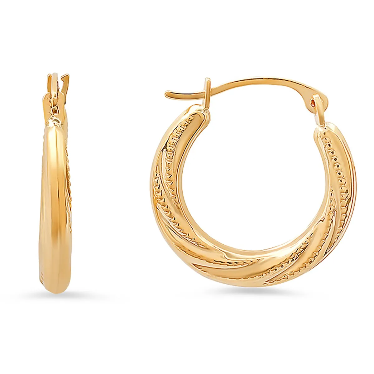 10k Yellow Gold 17mm Diamond-cut Swirl Huggy Hoop Earrings