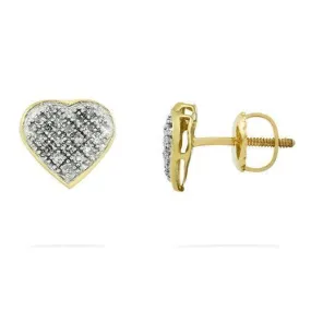 10k Yellow Gold Diamond Pave Heart Earrings 0.15 Ctw