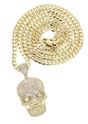 10K Yellow Gold Skull Head Necklace | Appx. 19.4 Grams