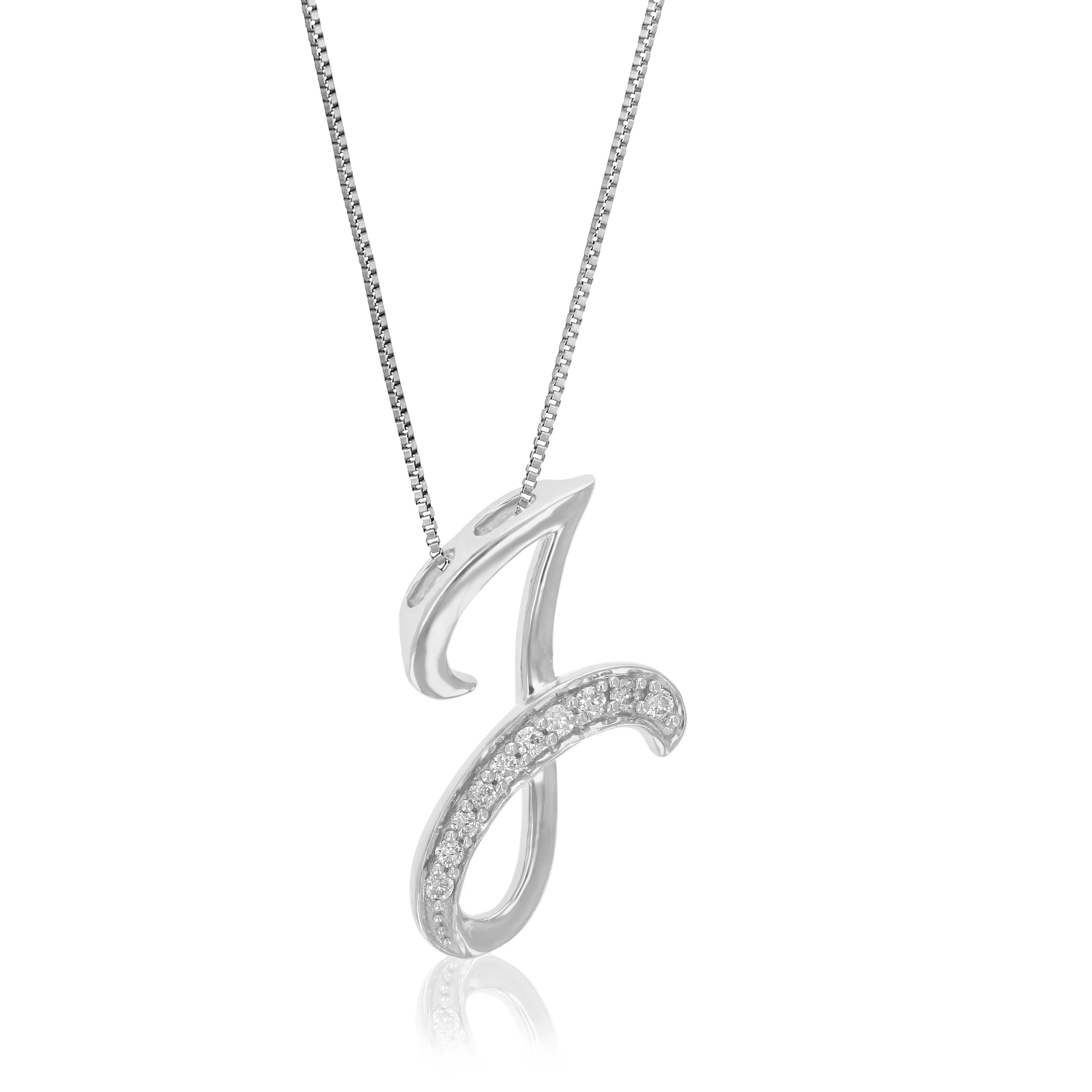 1/12 cttw Lab Grown Diamond Letter J Pendant Necklace .925 Sterling Silver 2/5 Inch With 18 Inch Chain