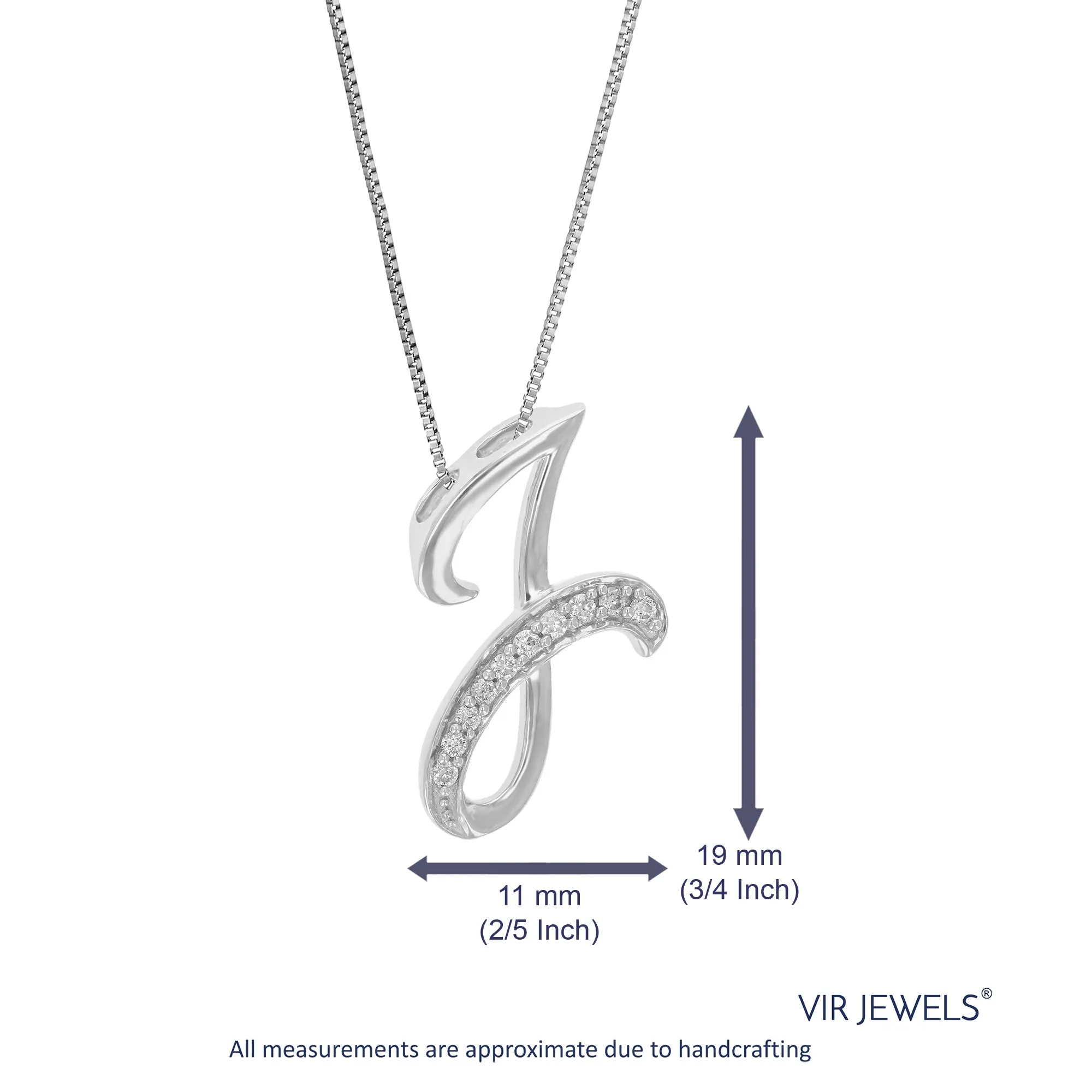 1/12 cttw Lab Grown Diamond Letter J Pendant Necklace .925 Sterling Silver 2/5 Inch With 18 Inch Chain