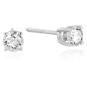 1/2 cttw SI2-I1 Certified Diamond Stud Earrings 14K White Gold Round Screw Backs