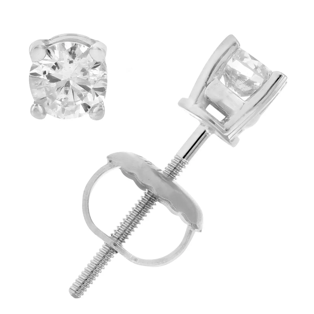 1/2 cttw SI2-I1 Certified Diamond Stud Earrings 14K White Gold Round Screw Backs