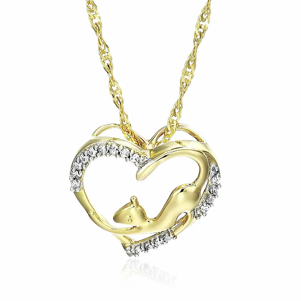 1/20 cttw Diamond Pet Heart Pendant Necklace 14K Yellow Gold 18 Inch Chain