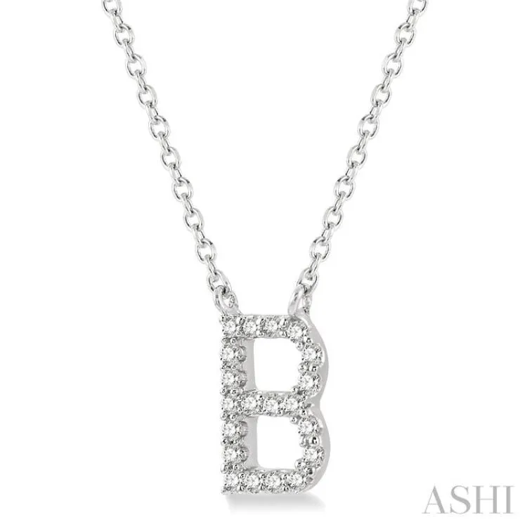 1/20 ctw Initial 'B' Round Cut Diamond Pendant With Chain in 14K White Gold