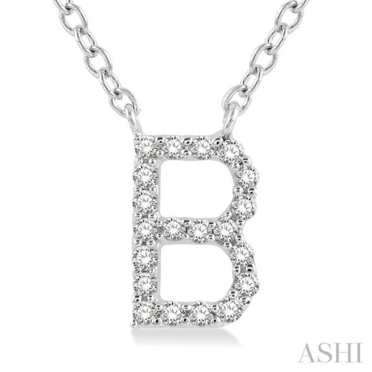 1/20 ctw Initial 'B' Round Cut Diamond Pendant With Chain in 14K White Gold