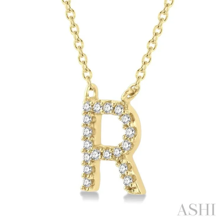 1/20 Ctw Initial 'R' Round Cut Diamond Pendant With Chain in 14K Yellow Gold