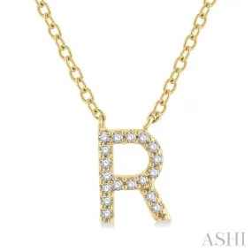 1/20 Ctw Initial 'R' Round Cut Diamond Pendant With Chain in 14K Yellow Gold