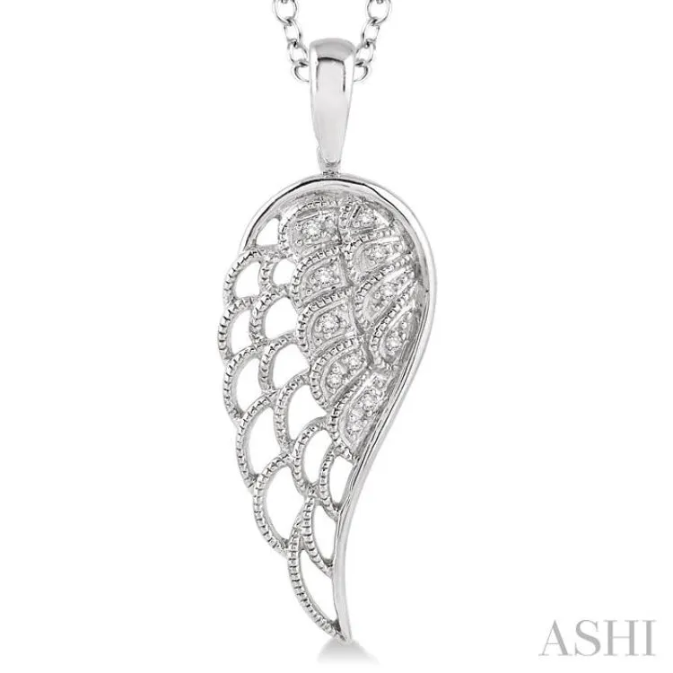 1/20 Ctw Round Cut Diamond Angel Wing Pendant in Sterling Silver with Chain