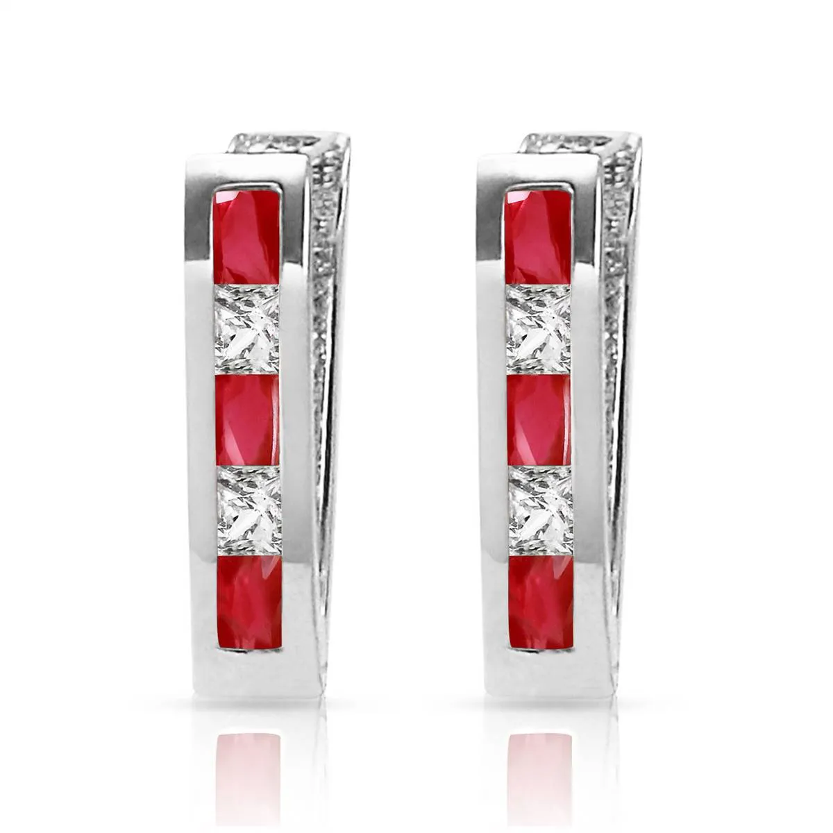 1.26 Carat 14K Solid White Gold Consumate Delight Ruby White Topaz Earrings