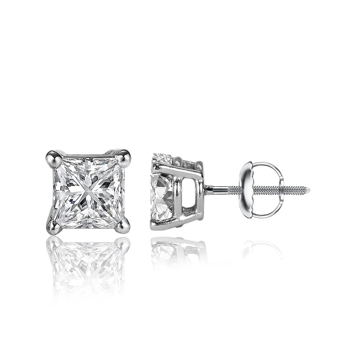 1/4 Carat Princess Cut 14K White Gold 4 Prong Basket Set Diamond Solitaire Stud Earrings (Classic Quality)