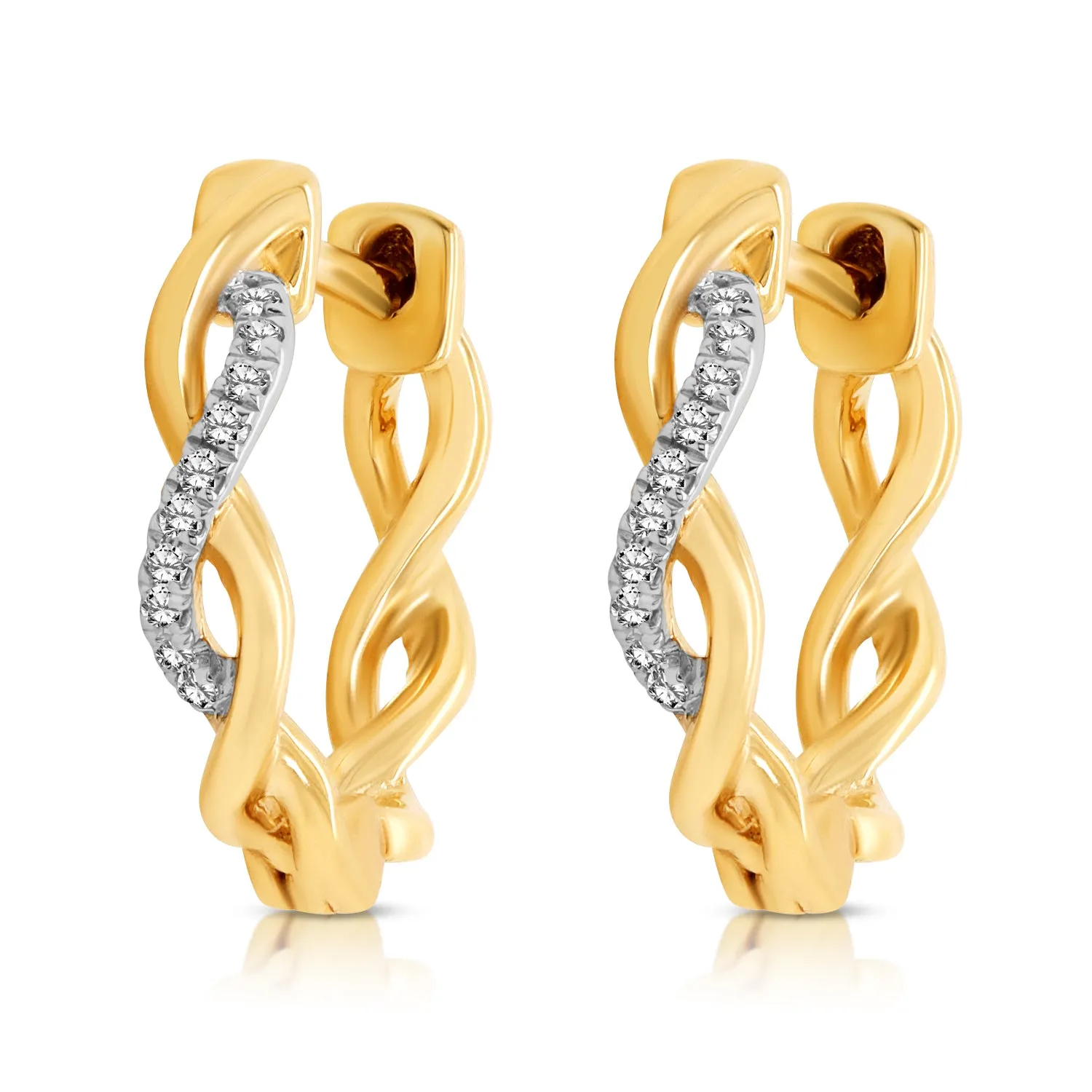 14 Karat Yellow Gold Diamond Huggie Earrings