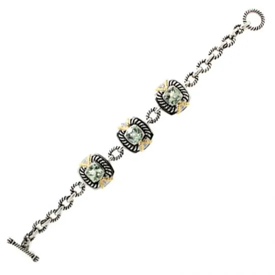 14K & Silver Bracelet with Green Amethyst and White Topaz (141B1108205GA-WT)