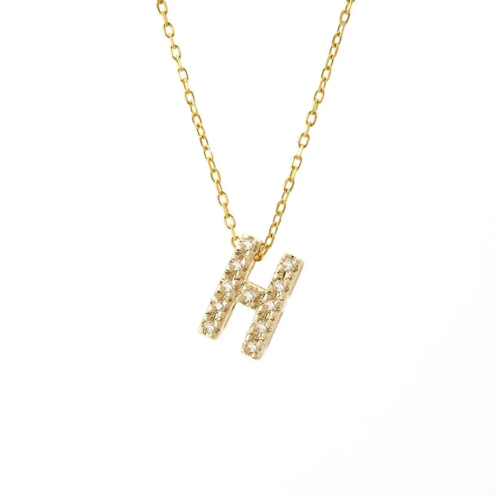 14K Gold Initial "H" Necklace With Diamonds