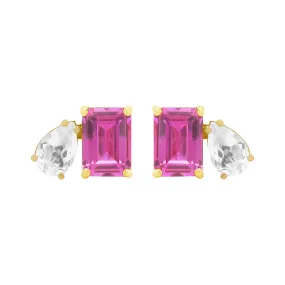 14K GOLD WHITE TOPAZ AND PINK TOPAZ CHARLOTTE STUDS