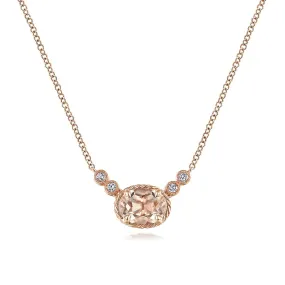 14K Rose Gold 1.12Ct Morganite, 0.06Ct Diamond Necklace