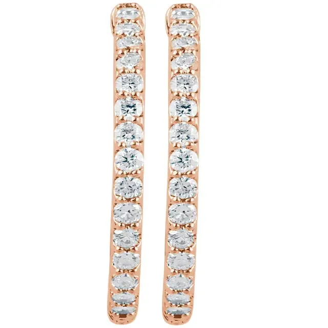 14K Rose Gold 2 CTW Natural Diamond Inside-Outside Hinged Hoop Earrings