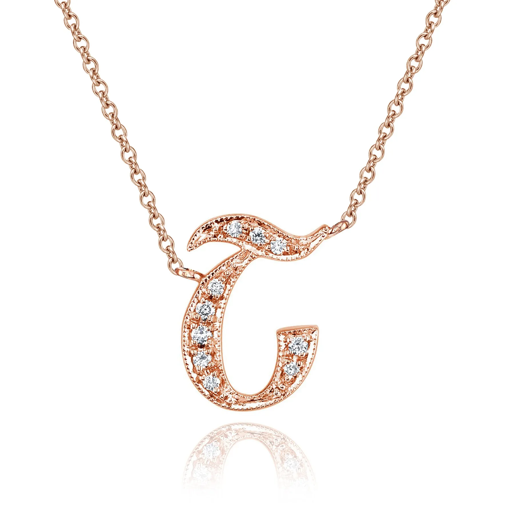 14K Rose Gold Armenian Initial Diamond Necklace