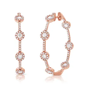 14K Rose Gold Diamond Halo Inside Out Hoop Earrings