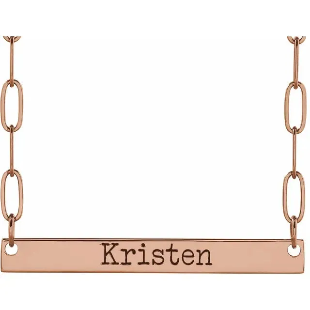 14K Rose Gold Engravable Bar 18" Necklace