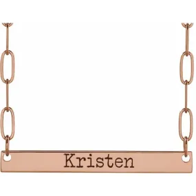 14K Rose Gold Engravable Bar 18" Necklace