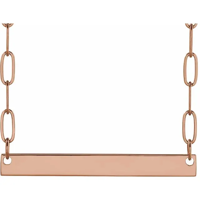 14K Rose Gold Engravable Bar 18" Necklace