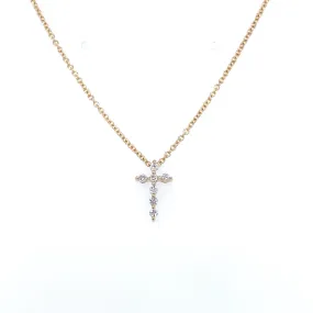 14K Rose Gold X-Small Diamond Cross Necklace