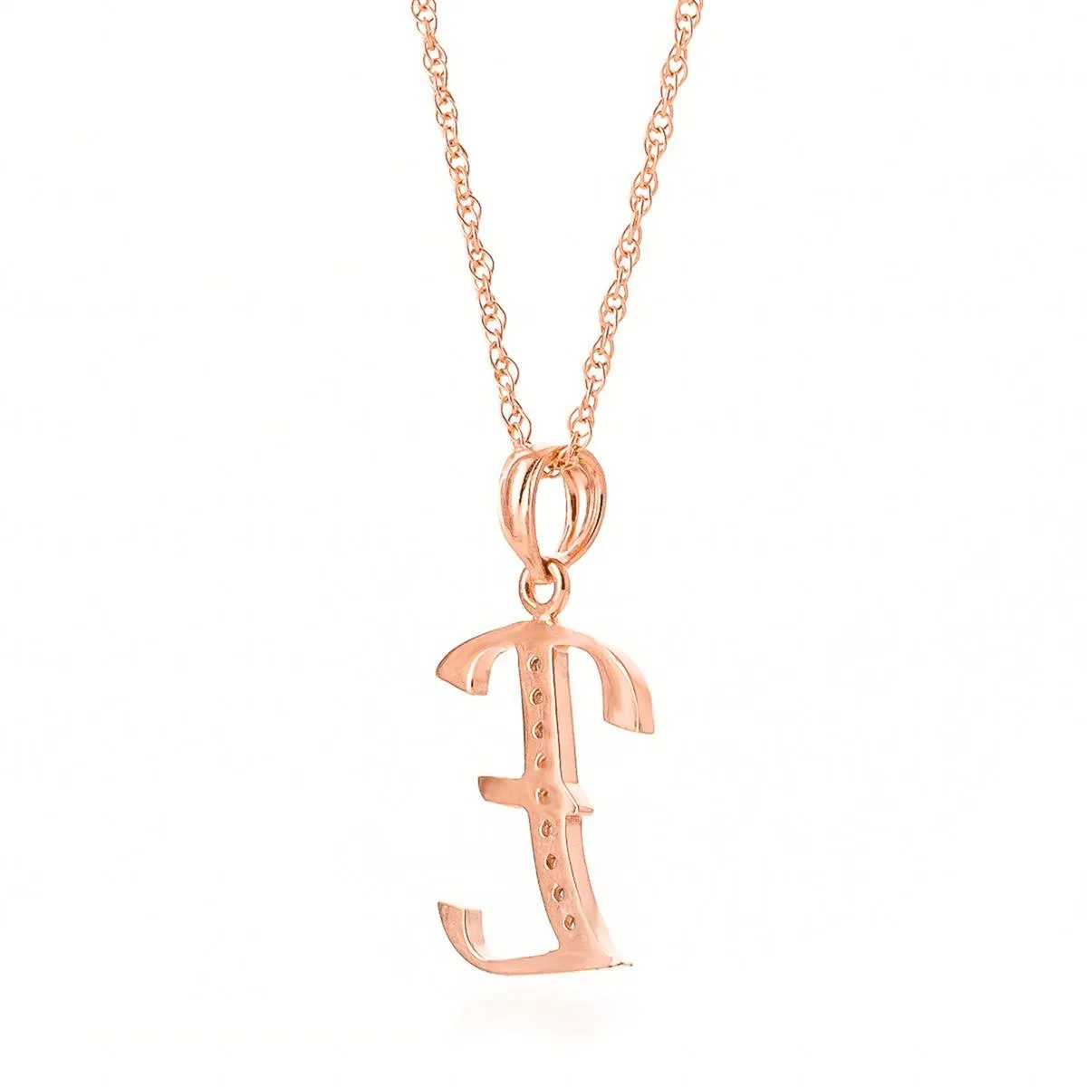 14K Solid Rose Gold Necklace w/ Natural Diamonds Initial 'e' Pendant