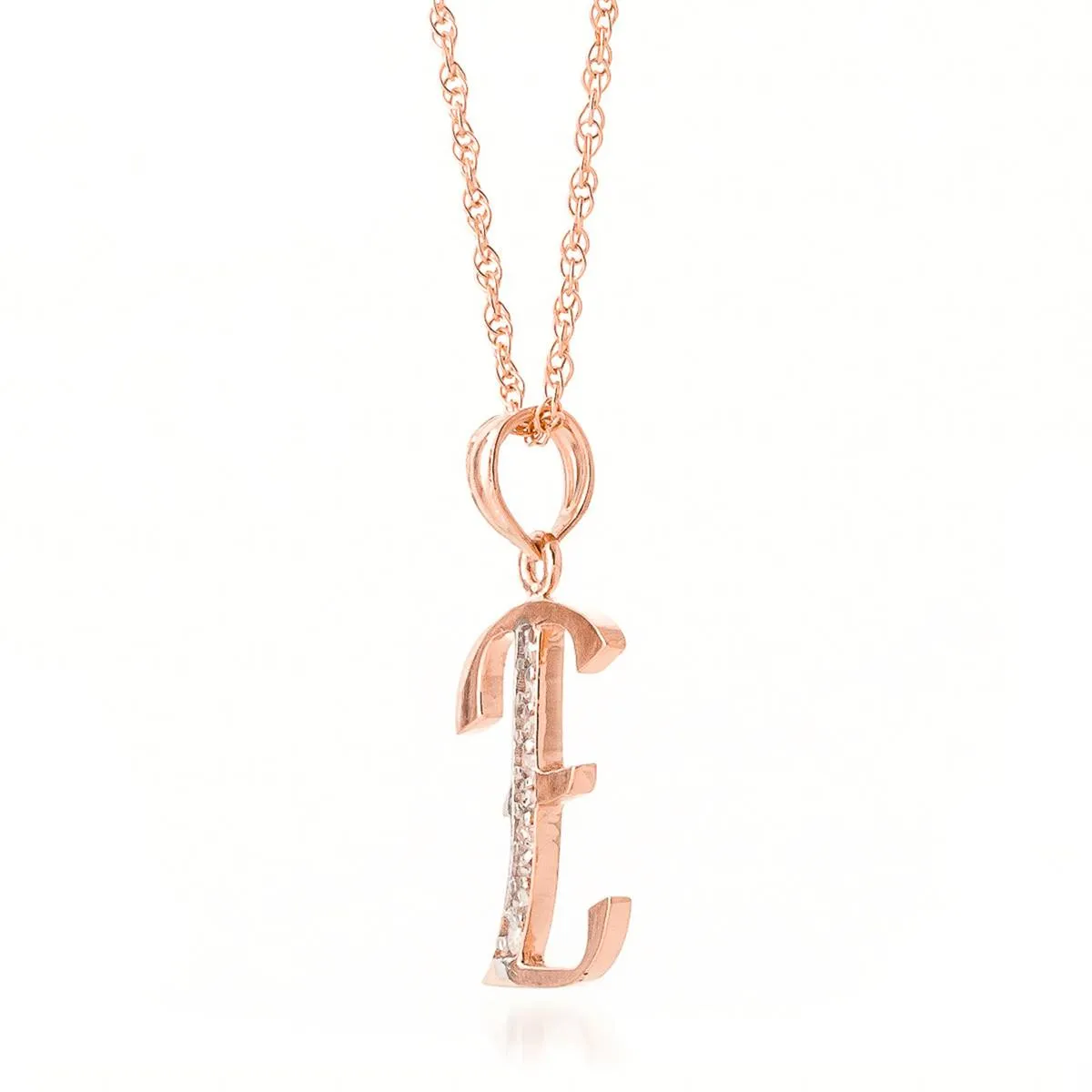 14K Solid Rose Gold Necklace w/ Natural Diamonds Initial 'e' Pendant