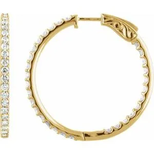 14K White 1/4 CTW Natural Diamond Inside-Outside 14.5 mm Hinged Hoop Earrings