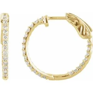 14K White 1/4 CTW Natural Diamond Inside-Outside 14.5 mm Hinged Hoop Earrings