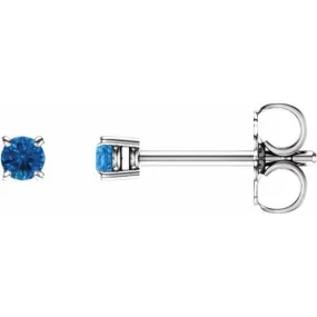 14K White 2.5 mm Natural Swiss Blue Topaz Stud Earrings with Friction Post