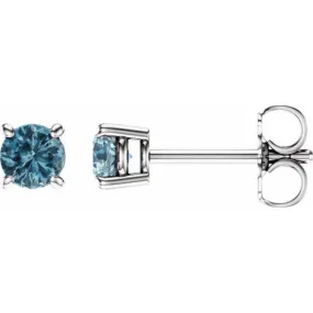 14K White 4 mm Natural Sky Blue Topaz Stud Earrings