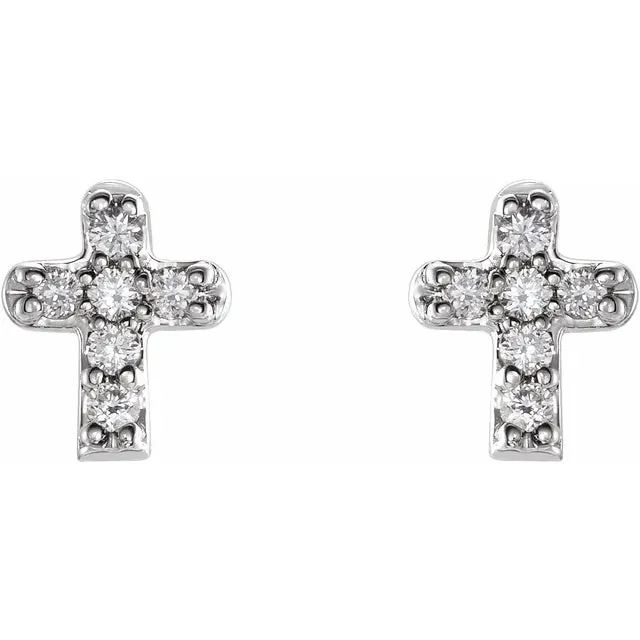 14K White Gold .06 CTW Natural Diamond Youth Cross Earrings