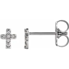 14K White Gold .06 CTW Natural Diamond Youth Cross Earrings