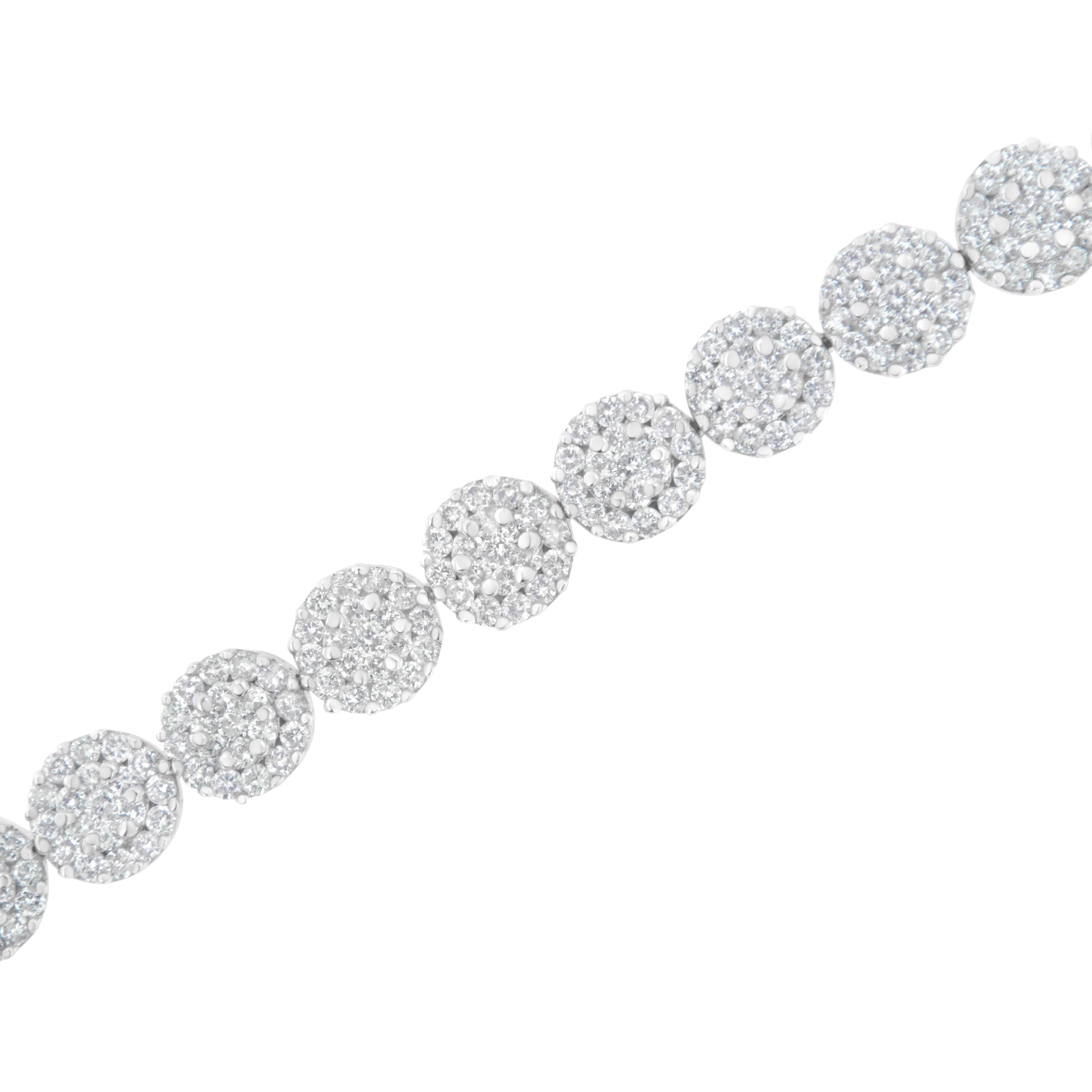 14K White Gold 3-3/4 Cttw Round-Brilliant Cut Diamond 7-1/4" Round Cluster Links Tennis Bracelet