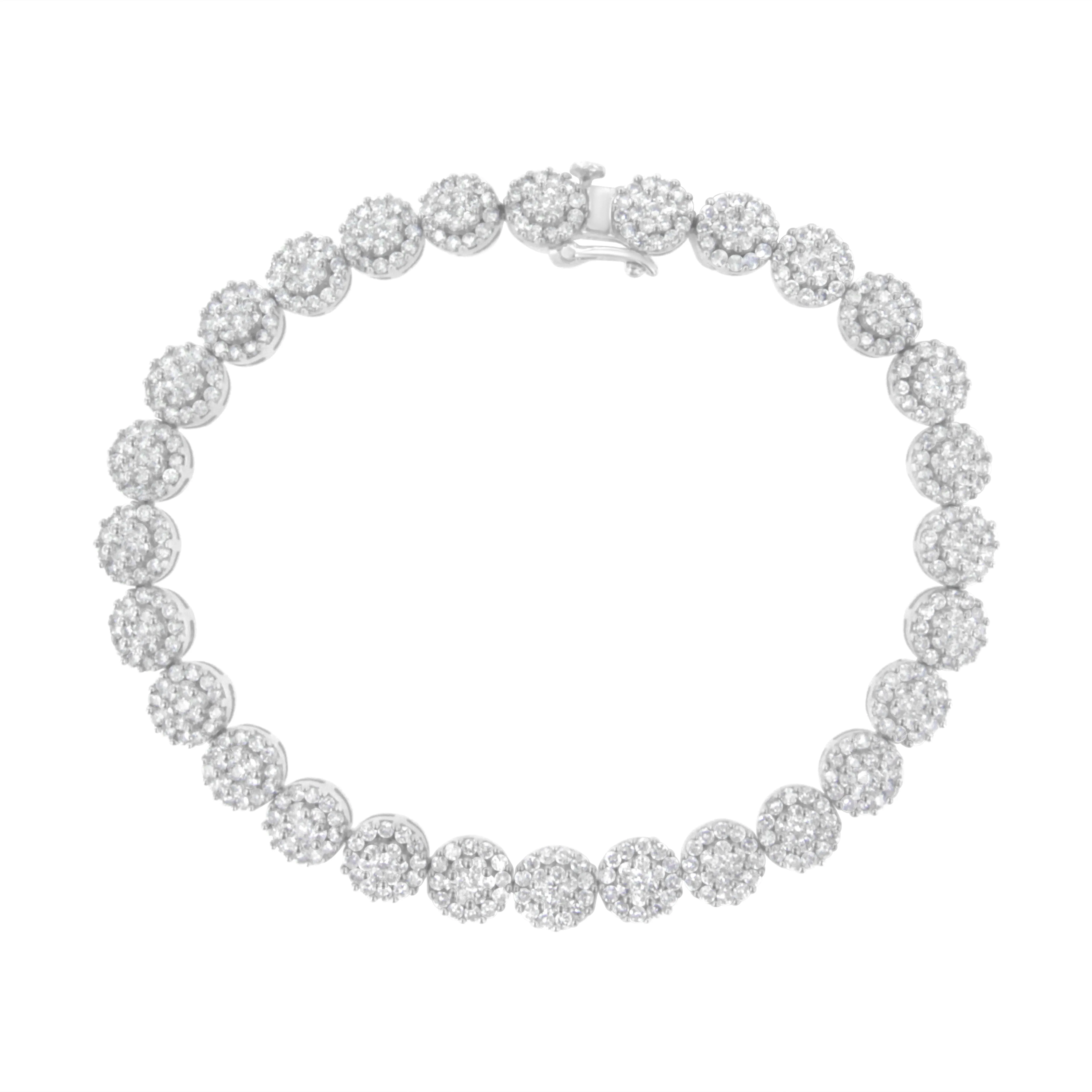 14K White Gold 3-3/4 Cttw Round-Brilliant Cut Diamond 7-1/4" Round Cluster Links Tennis Bracelet