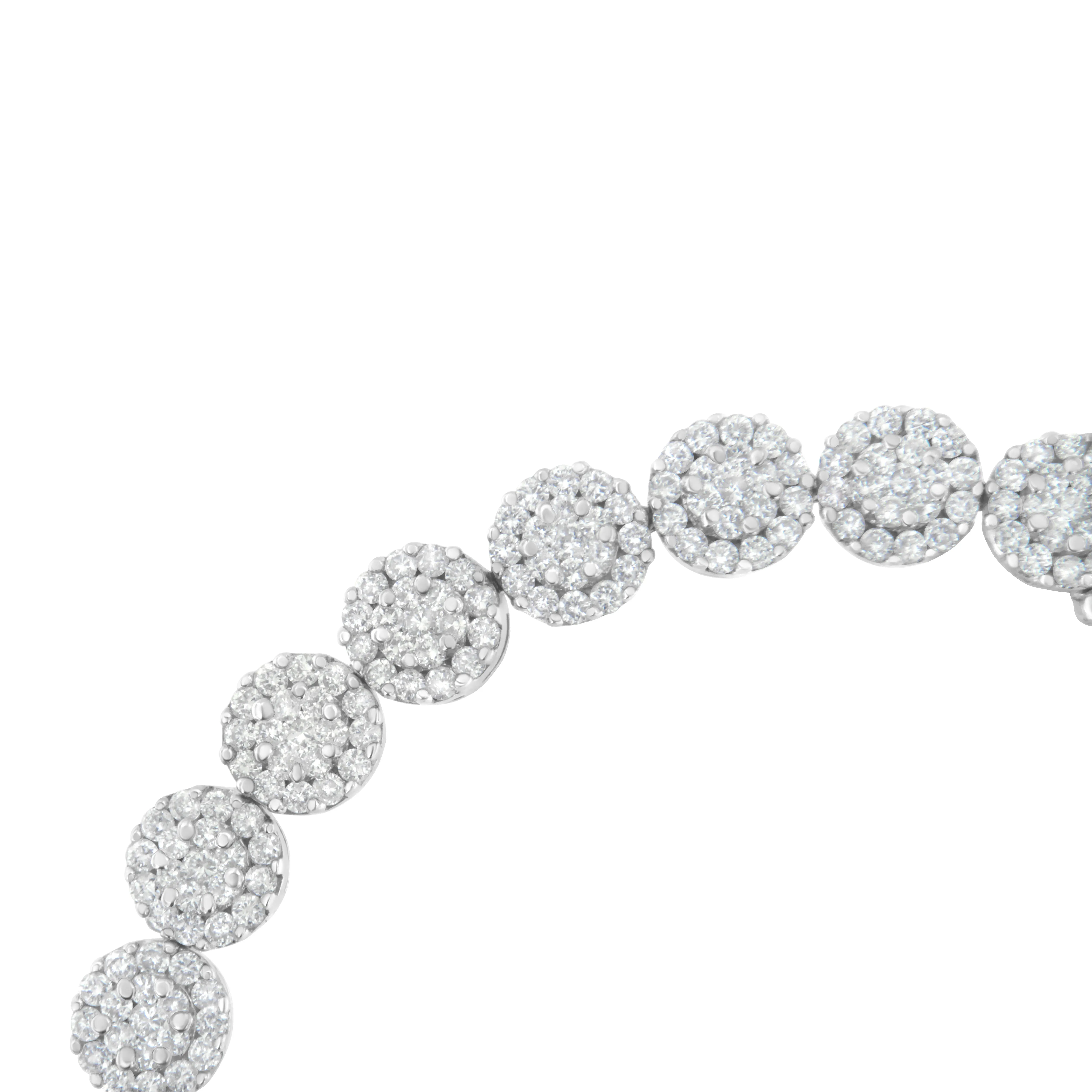 14K White Gold 3-3/4 Cttw Round-Brilliant Cut Diamond 7-1/4" Round Cluster Links Tennis Bracelet