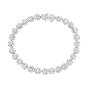 14K White Gold 3-3/4 Cttw Round-Brilliant Cut Diamond 7-1/4" Round Cluster Links Tennis Bracelet