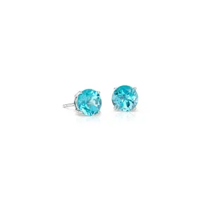 14K White Gold 7mm Swiss Blue Topaz Stud Earrings