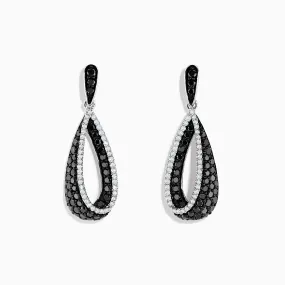 14K White Gold Black and White Diamond Earrings, 1.30 TCW